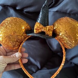 Disney Halloween Orange Sequin Minnie Witch Ears Headband